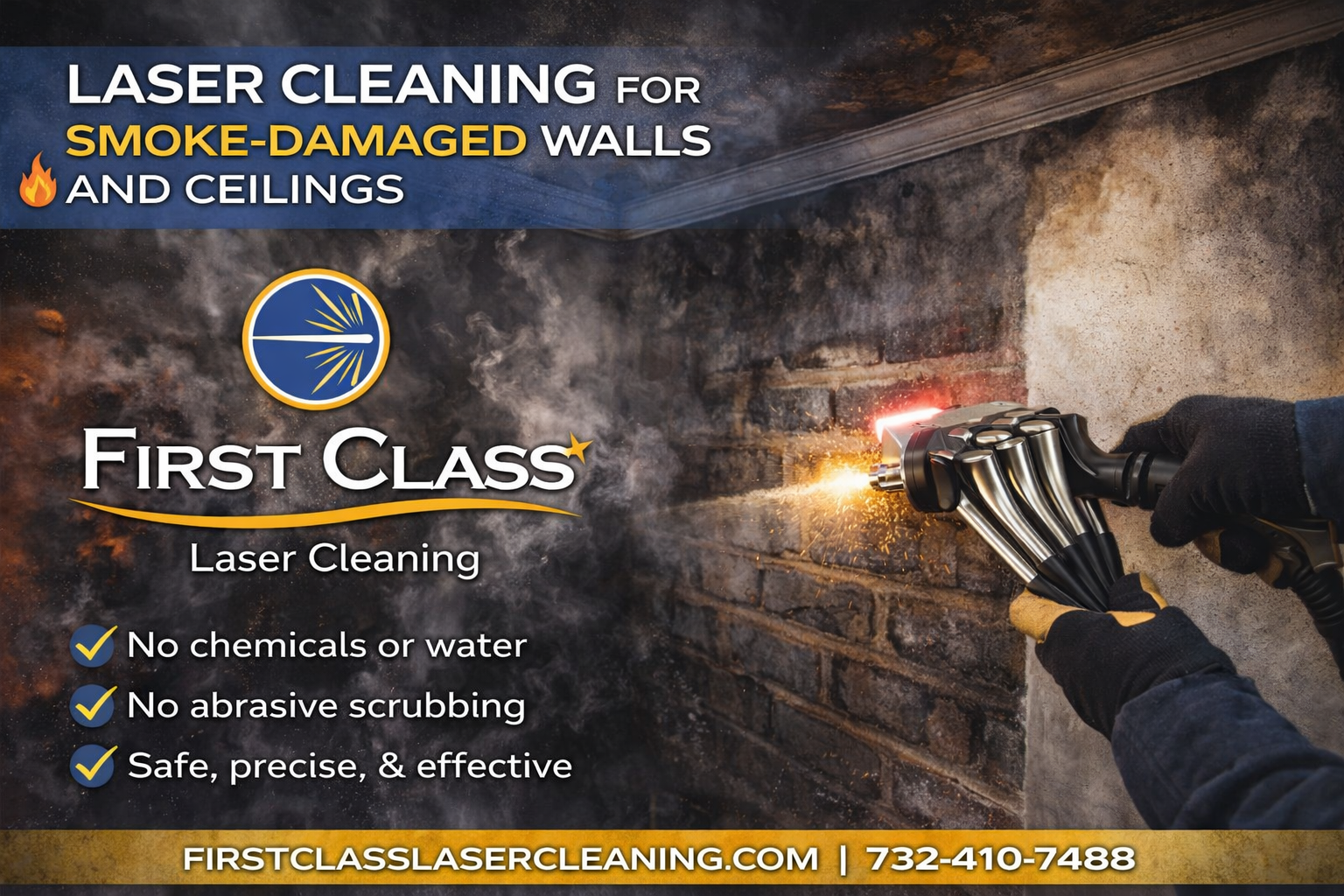 Laser Cleaning for Smoke-Damaged Walls and Ceilings